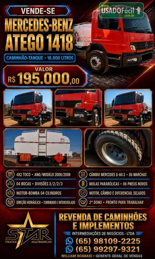 MERCEDES-BENZ M.BENZ ATEGO 1418 4X2 TOCO TANQUE COMBUSTÍVEL