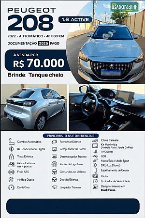 Peugeot 208 Active 1.6 Automático Flex 2022/2022 em Cuiabá - MT